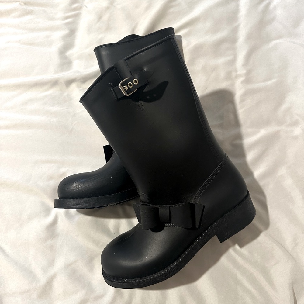 RED Valentino Black Bow Rain Boots